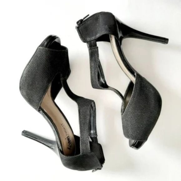 FIONI Night T-strap Black Shimmer Heels Shoes Sz 8 - Picture 6 of 8